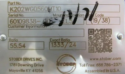 NEW STOBER K202WG0560MT10 SPEED REDUCER 55.54:1