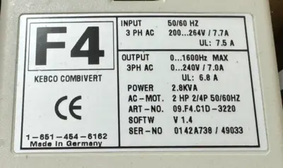 NEW KEB 09.F4.C1D-3220 COMBIVERT F4 DRIVE 200-264V 2HP 2/4P 09F4C1D3220