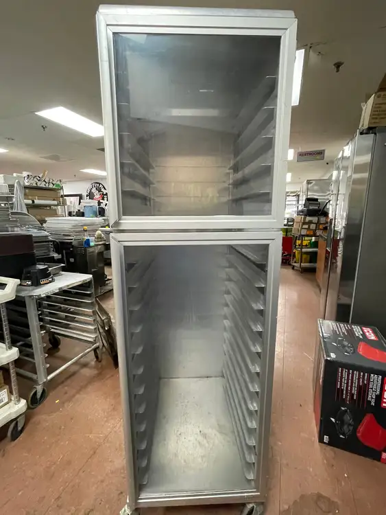 Used Nu-Vu Used Nu-Vu Full Height Dutch Door Enclosed Bread Cabinet Pan Rack - SS303 Food Storage & Transportation Illinois US | Falcon Restaurant Supply #1375787