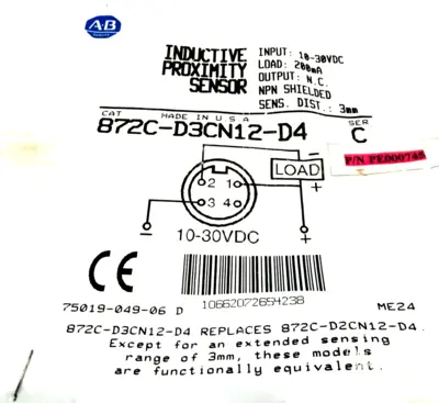 ALLEN BRADLEY 872C-D3CN12-D4 PROXIMITY SENSOR SER. C 872CD3CN12D4 NEW, SURPLUS