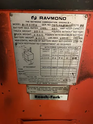 Raymond 20R30TN Ride-On Electric Reach Order Picker Stacker Forklift 24V 3000lb