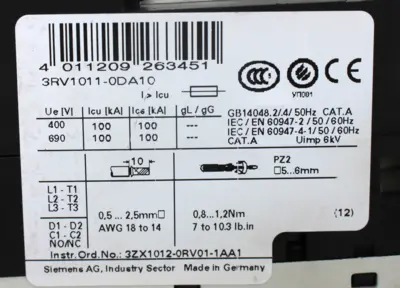 USED SIEMENS 3RV1011-0DA10
