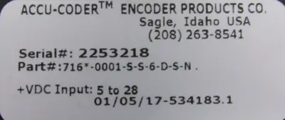 NEW ACCU-CODER 716-0001-S-S-6-D-S-N SHAFT ENCODER 716-0001SS6DSN