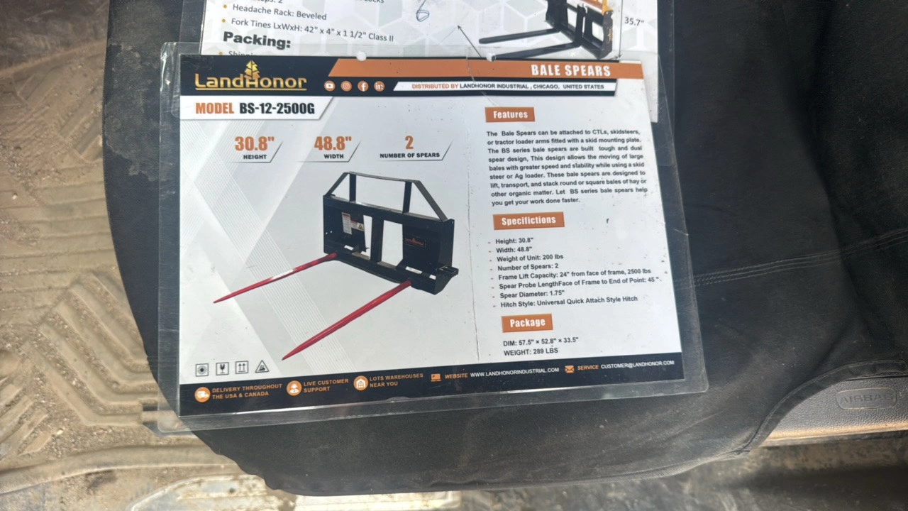 Skid Steer Bale Spear	Landhonor	2025	Unused	BS-12-2500G