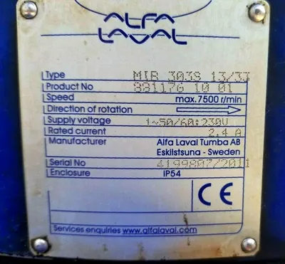 Alfa-Laval EMMIE MIB 303S-13/33 oil purifier, 316SS.