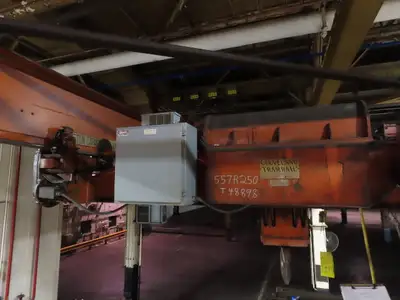 Cleveland Tramrail P&H 15 Ton Double Girder Underhung Bridge Crane 34' 10" Span