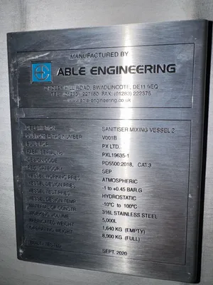 Used 2020 Able Engineering 5,000 LITRE Stainless Steel Tanks GB | Perry Equipment #1464112