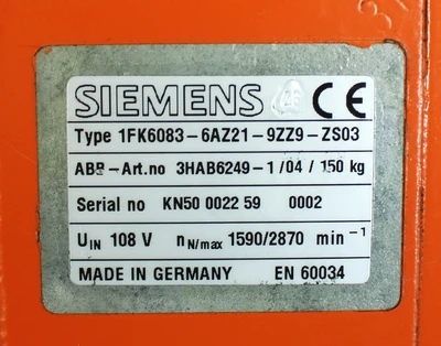 USED ABB ROBOTICS 1FK6083-6AZ21-9ZZ9-ZS03