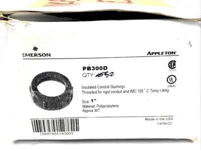 PB300D | Appleton  1" Insulated Conduit Bushing, 1.65" Dia. x 0.5" Thick, LOT OF 50 - New Other