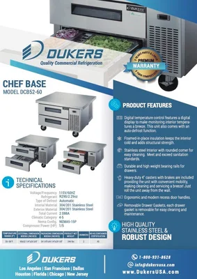 New | in-Stock Dukers New Dukers DCB52-60-D2 Chef Base Refrigerator with 2 Drawers Chef Bases Illinois US | Falcon Restaurant Supply #1375634