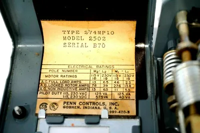 USED PENN CONTROLS 274MP10 PRESSURE SWITCH MODEL 2502