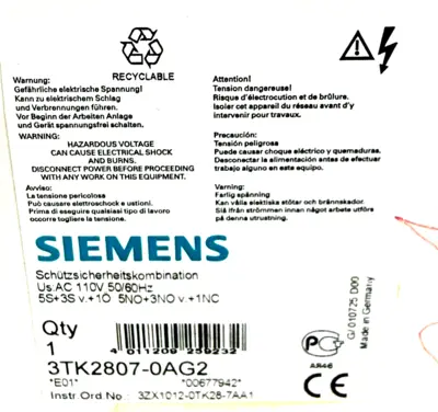 NEW SIEMENS 3TK2807-0AG2 SAFETY RELAY 3TK28070AG2