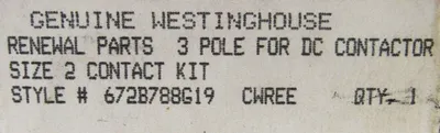 NEW WESTINGHOUSE 672B788G19 CONTACT KIT 3 POLE SIZE 2