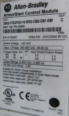 REFURBISHED ALLEN BRADLEY 284GFVD2P3D10RRGCBGDB1EMI ARMORSTART SER.C 271838