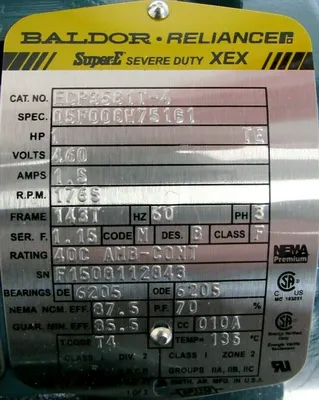 NEW BALDOR ECP3581T-4 MOTOR 1HP 460V 1765RPM 7/8" DIA.