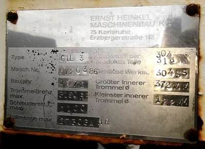 Heinkel GTL 3 directed flow screening centrifuge, SS.