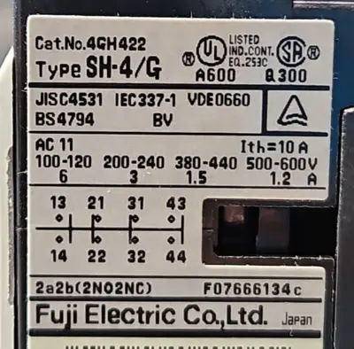 FUJI ELECTRIC SH-4/G CONTACTOR RELAY. Loc4E-27