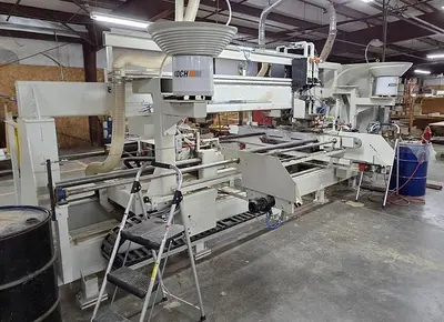 KOCH SBD-B DOUBLE-END FEED-THROUGH TRIM, BORE, GLUE, & DOWEL MACHINE