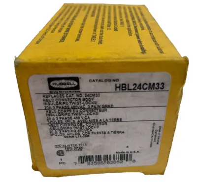 NEW HUBBELL HBL24CM33 LOCKING CONNECTOR 20AMP 480VAC