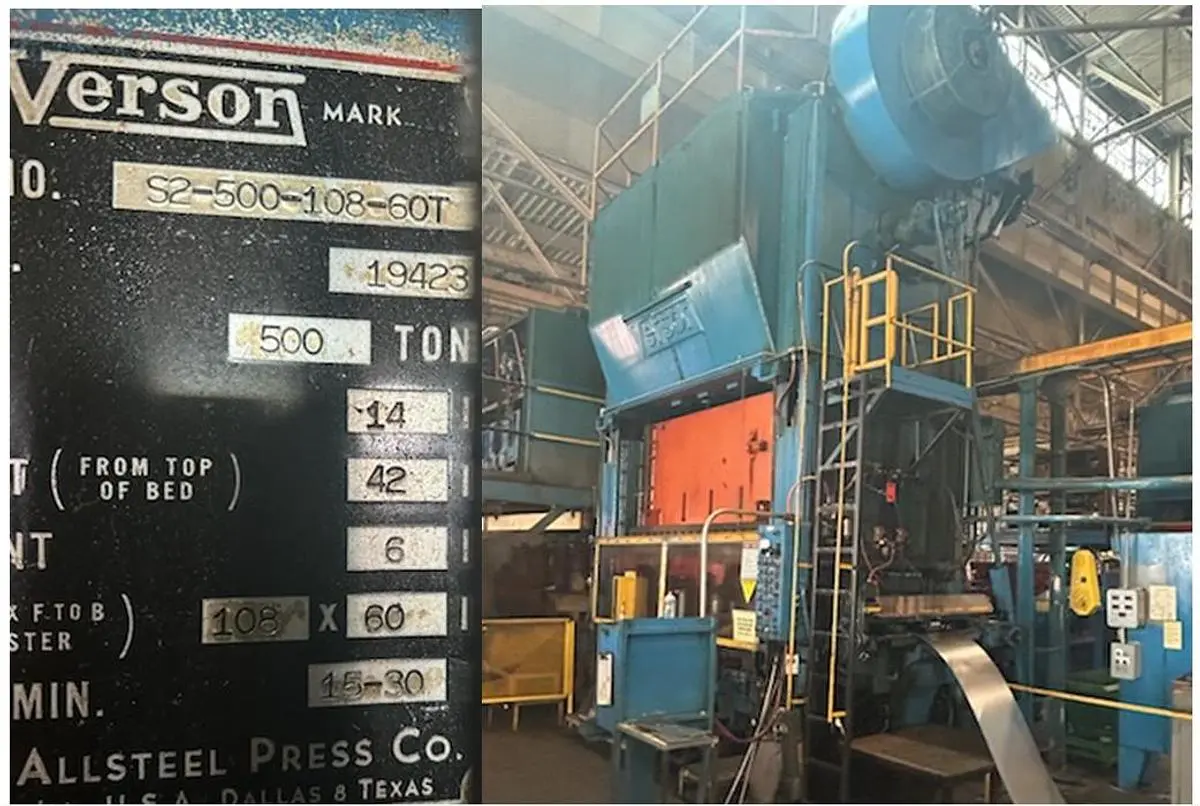 Used 1970 VERSON S2-500-108-60 Straight Side Presses Michigan US | RAB Industries, Inc. #334642