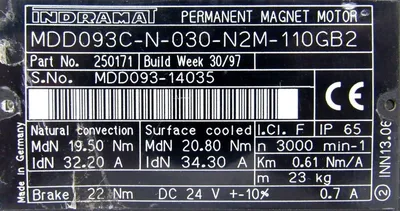 USED INDRAMAT MDD093C-N-030-N2M-110GB2 SERVO MOTOR MDD093CN030N2M110GB2 250171