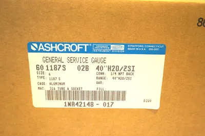 NEW ASHCROFT 60-1187-S-02B-40-H20/ZSI GAUGE 601187S02B