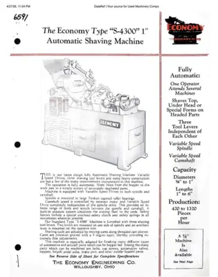 1" ECONOMY MODEL S-4300 LATHE-STYLE AUTOMATIC METAL SHAVING MACHINE: YOBRO #24561