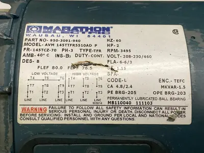 Used MARATHON ELECTRIC AVM 145TTFR5510AD P Miscellaneous Equipment (Electrical & Power) Ohio US | Surplus Asset Holdings #1243181