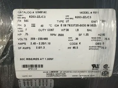 Used NIDEC U3481AC Motors (misc) Ohio US | HGR 24 #1520000