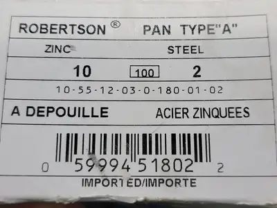 No. 10 x 2" Square Pan Head Screws Zinc Steel (Box of 195)