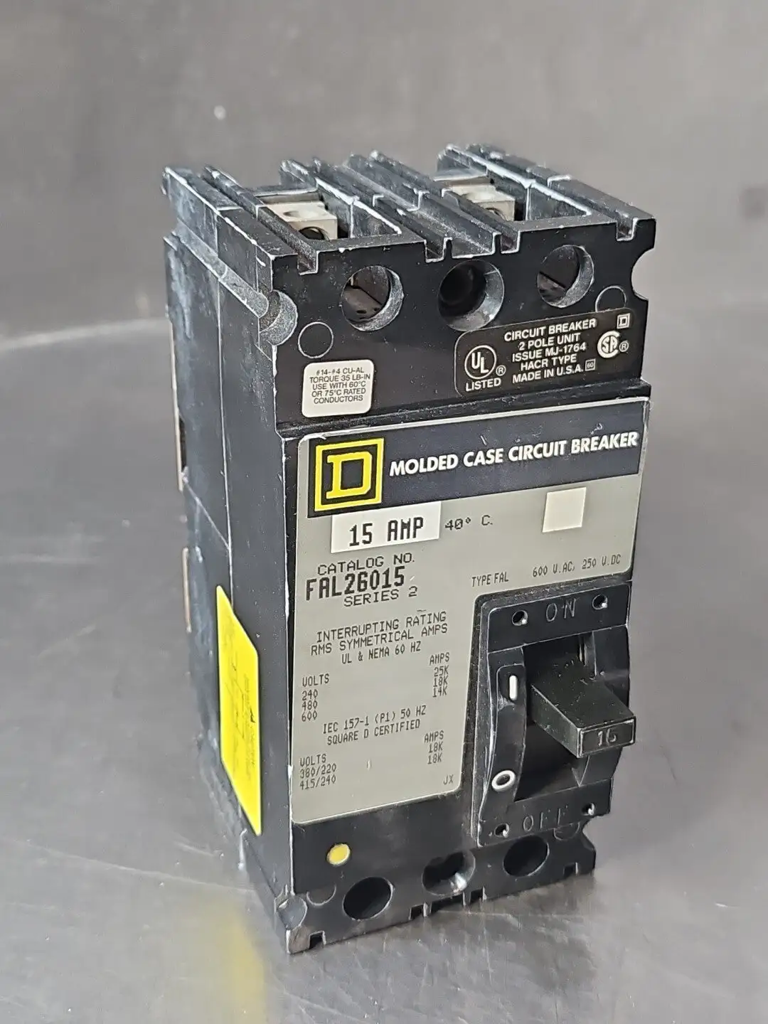 Square D FAL26015 Circuit Breake 15 amp 2 pole 600 volt (BIN434)