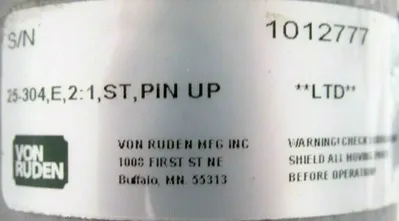 NEW VON RUDEN 25-304 GEAR REDUCER 2:1 3/4" DIA. 25304