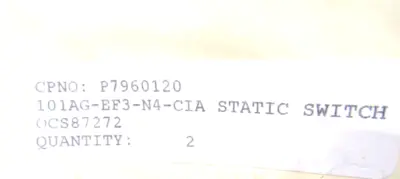 NEW STATIC O RING 101AG-EF3-N4-CIA STATIC SWITCH 101AGEF3N4CIA