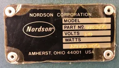 Nordson 809057B / AN92D01270 Warning Over / Under Control Panel. Loc.Wall