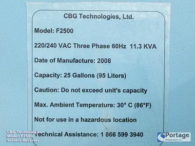 USED 2008 CBG TECHNOLOGIES F2500 SOLVENT RECYCLER