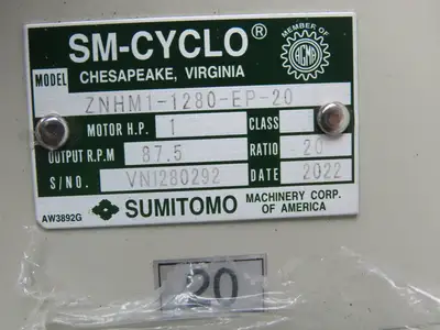 Sumitomo SM Cyclo Gearmotor 20:1 Ratio 87.5rpm 1Hp 240/480V 3PH 80M TC-FXPA