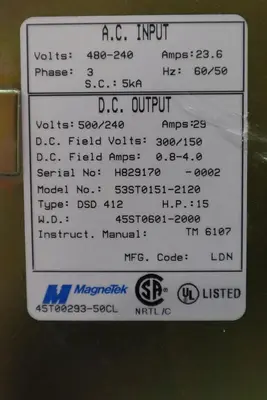MAGNETEK 53ST0151-2120 / 53ST01512120 AC INPUT STOCK 2096A