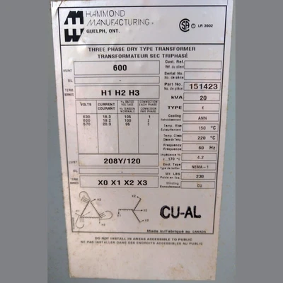 Hammond 20 kVA Transformer
