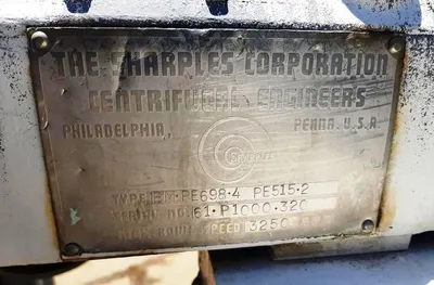 Sharples P1000 Super-D-Canter centrifuge, 316SS.