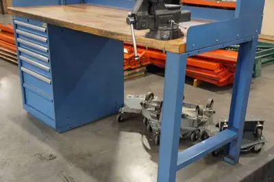 Industrial Workstation with Bench Vise and Built-In Tool Box