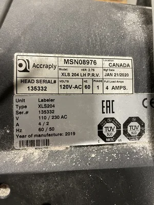 Accraply XLS 204 Pressure Sensitive Label Applicator 110/230V 1PH