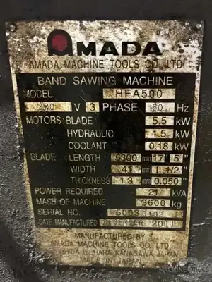 Used 2011 AMADA HFA-500 Horizontal Band Saws Illinois US | Perfection Global, LLC. #1333494