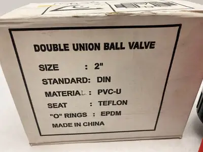 DN50 | 2" Double Union Ball Valve PVC-U, Teflon Seat, EPDM Seals - New Other