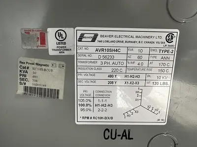 USED BEAVER ELECTRICAL MACHINERY AVR10SH4C