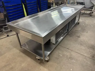 USED 2016 LESLIE FISHER ENGINEERING INC. STAINLESS STEEL CHILLER TABLE
