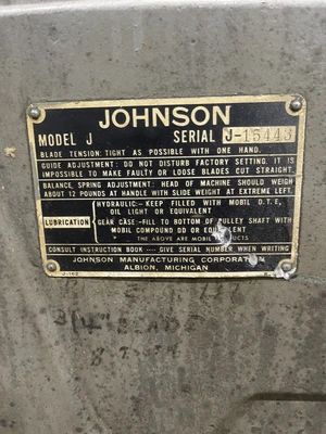 Johnson 10″ x 18″ Horizontal Bandsaw, Model J