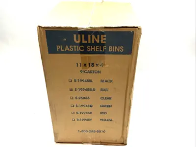 NEW ULINE BLUE PLASTIC SHELF BINS 11" X 18" X 4" LOT OF 9