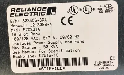 RELIANCE 57C331A / 803456-8RA 16 SLOT RACK (as Pictured-no Power Supply). 3F