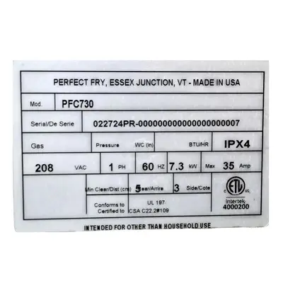 USED PERFECT FRY PFC730