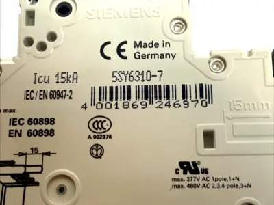 USED SIEMENS SENTRON 3‑POLE C10 10A 400V 6KA MINIATURE CIRCUIT BREAKER